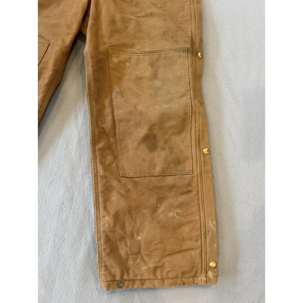 Vintage Carhartt Overalls Mens 40X30 Brown Duck Quilt Lined Bib R04 USA Made 90s - Picture 2 of 14